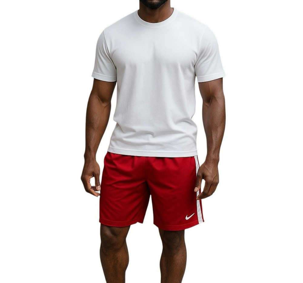 Nike Men's Basketball Athletic Running Exercise Shorts Red White Trim Swoosh XL